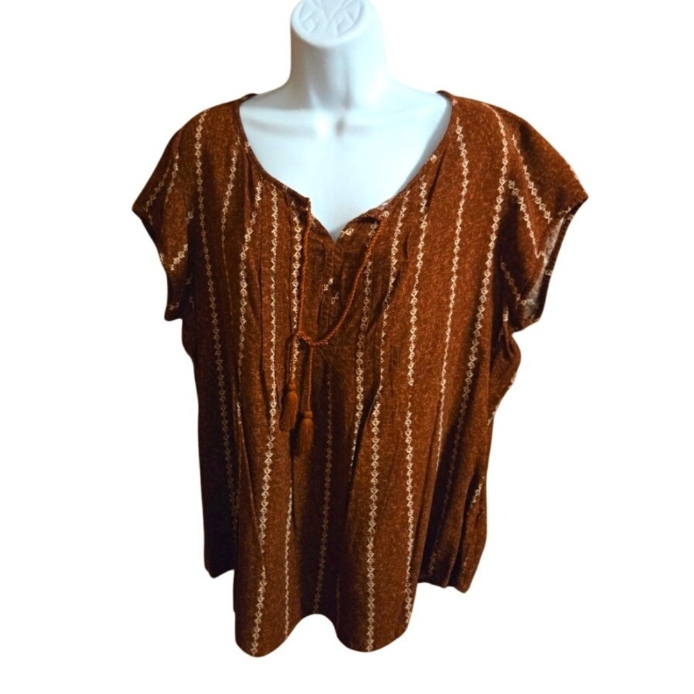 Rust Orange Boho‎ Blouse Top Size Large XL